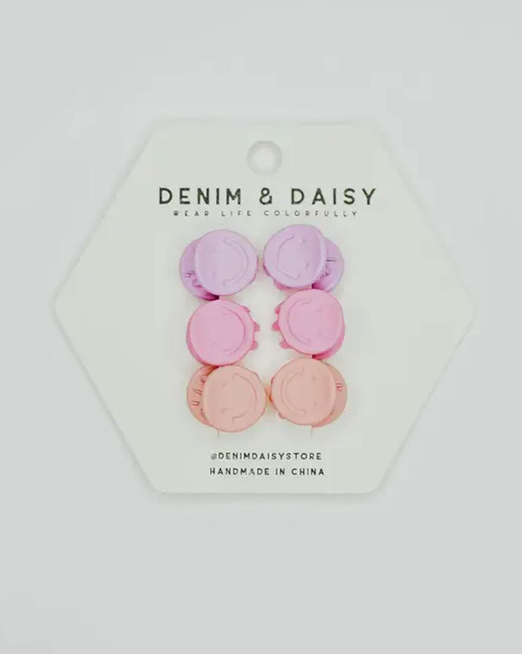 Little denim + daisy accessories smiley mini clips in pink