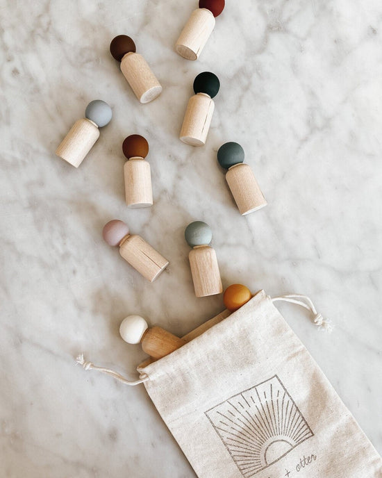 Little elm + otter play peg dolls in earth tones