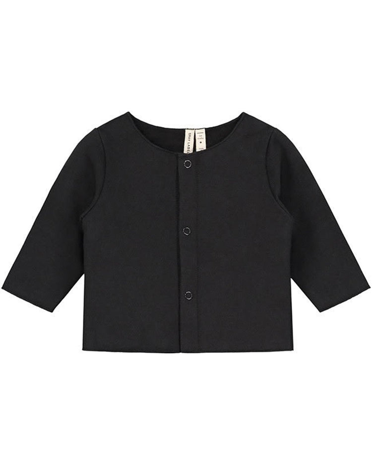 Little gray label layette baby cardigan in nearly black