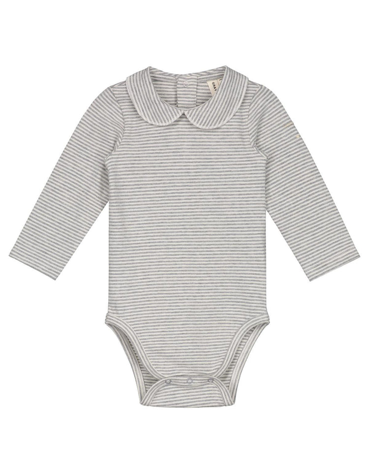 Little gray label baby girl baby collar onesie in grey melange + cream