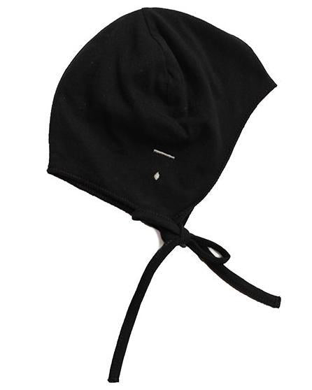 Gray Label baby hat with strings in nearly black