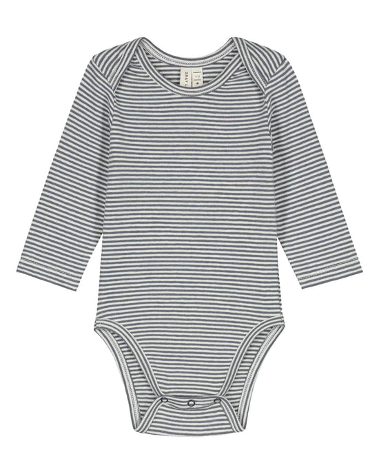 Little gray label layette baby long sleeve onesie in blue grey + cream