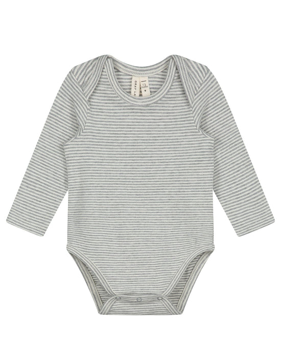 Little gray label baby boy baby long sleeve onesie in grey melange + cream