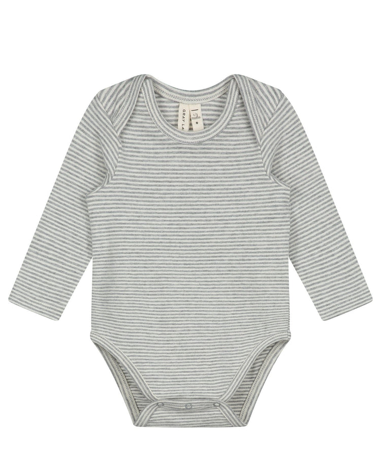Little gray label baby boy baby long sleeve onesie in grey melange + cream