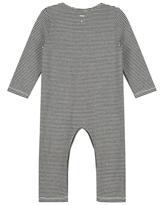 Little gray label baby boy baby long sleeve playsuit in nearly black + cream