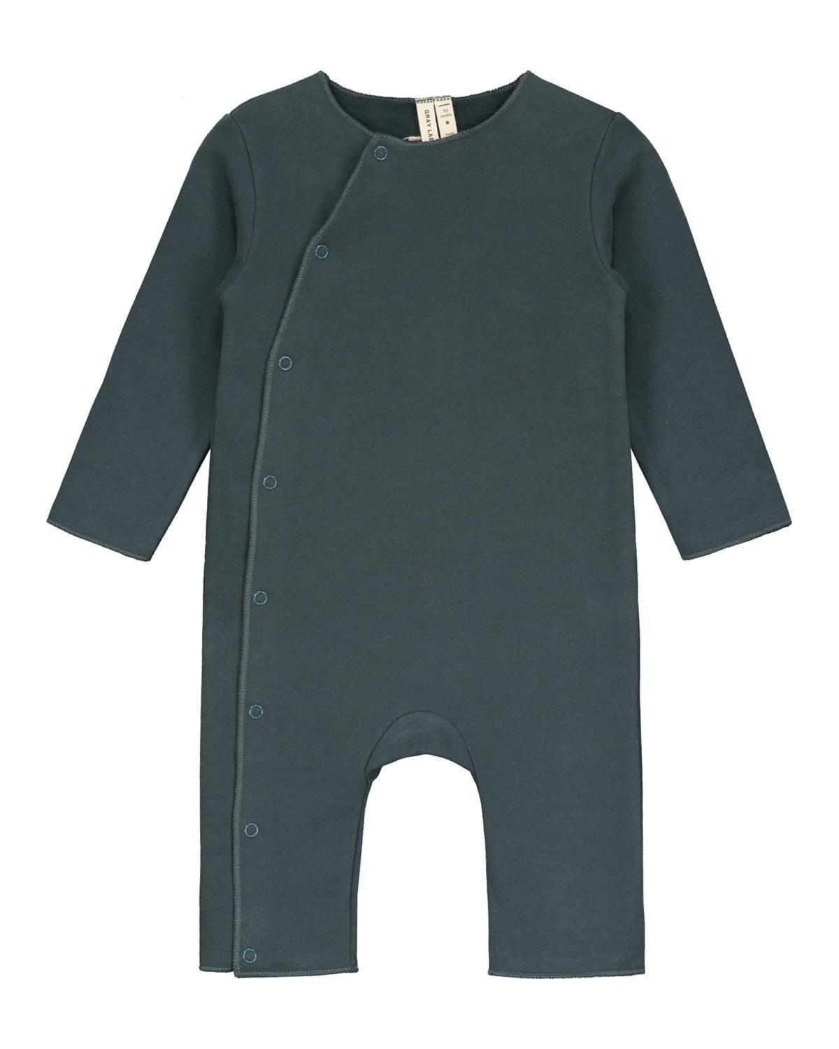 Little gray label baby boy baby suit with snaps in blue grey