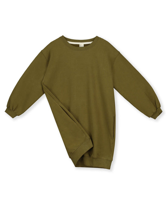 Little gray label kids dropped shoulder dress in olive green
