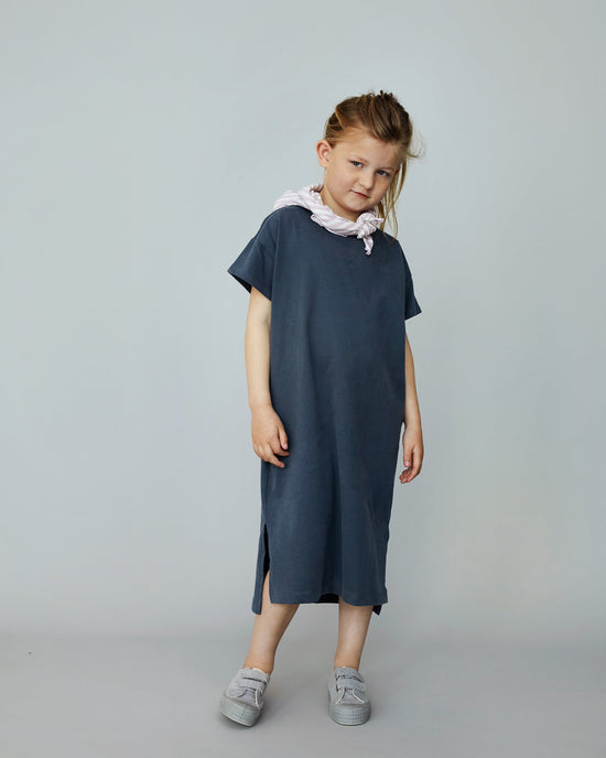 Little gray label girl long tee dress in blue grey