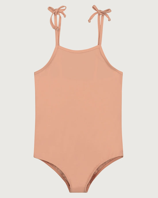Little gray label girl swimsuit in rustic clay