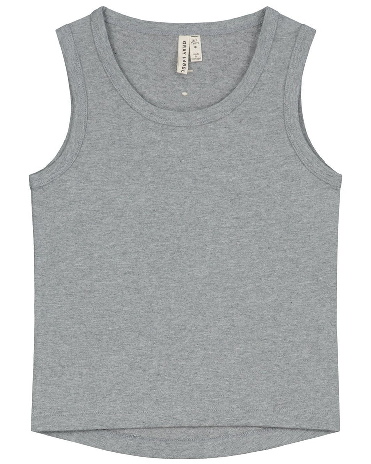 gray label tank top in grey melange on white background