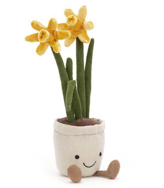 A stuffed toy Jellycat Amuseable Daffodil in a pot.