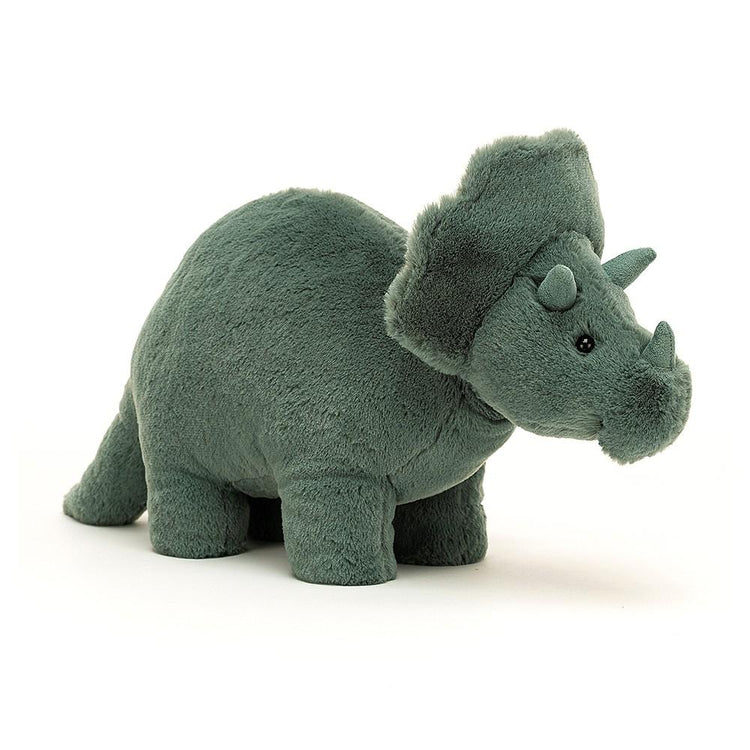 A Jellycat Fossilly Triceratops is shown against a white background.