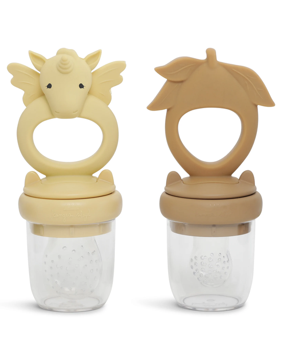 Little konges slojd room one size silicone fruit feeding pacifier unicorn in limonade + almond