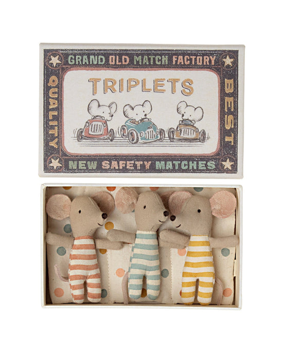 Little maileg play baby mice triplets in matchbox