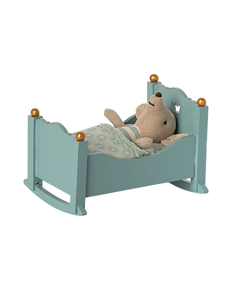 Little maileg play baby mouse cradle in blue