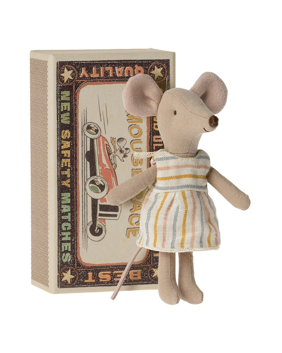 Little maileg play big sister mouse in matchbox stripe summer dress