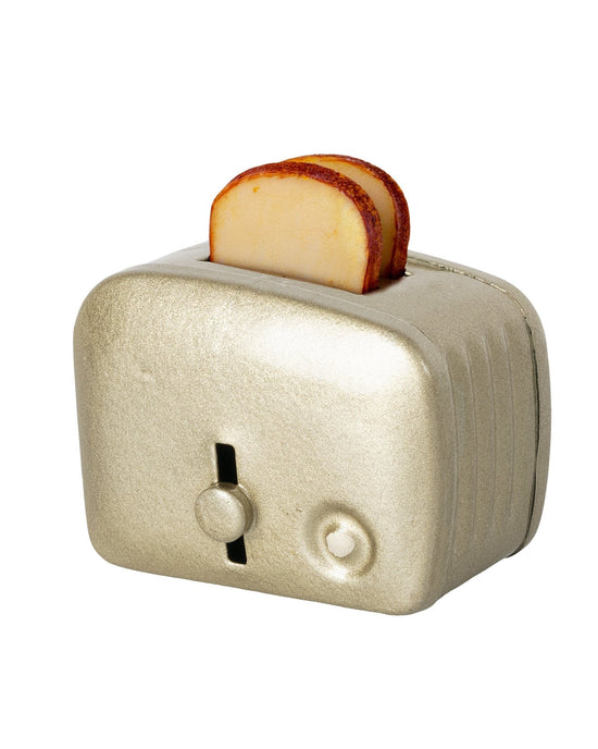 Little maileg play miniature toaster + bread in silver