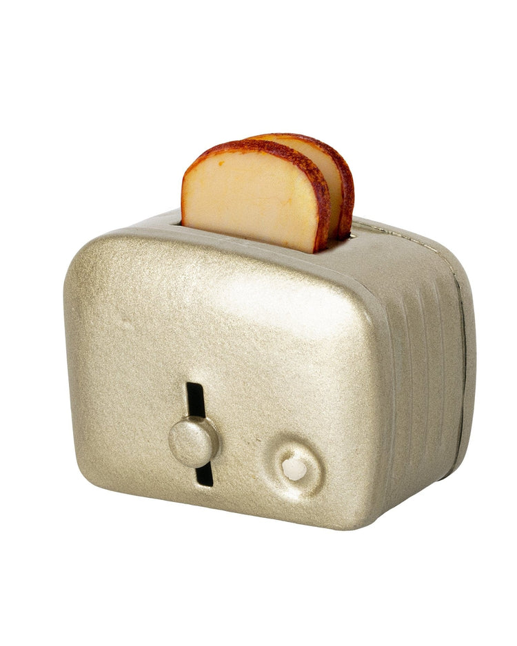 Little maileg play miniature toaster + bread in silver