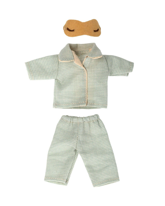 Little maileg play pyjamas for dad mouse in blue check