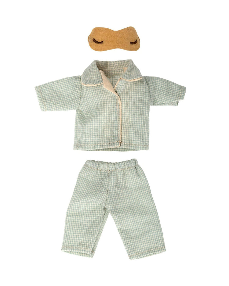Little maileg play pyjamas for dad mouse in blue check