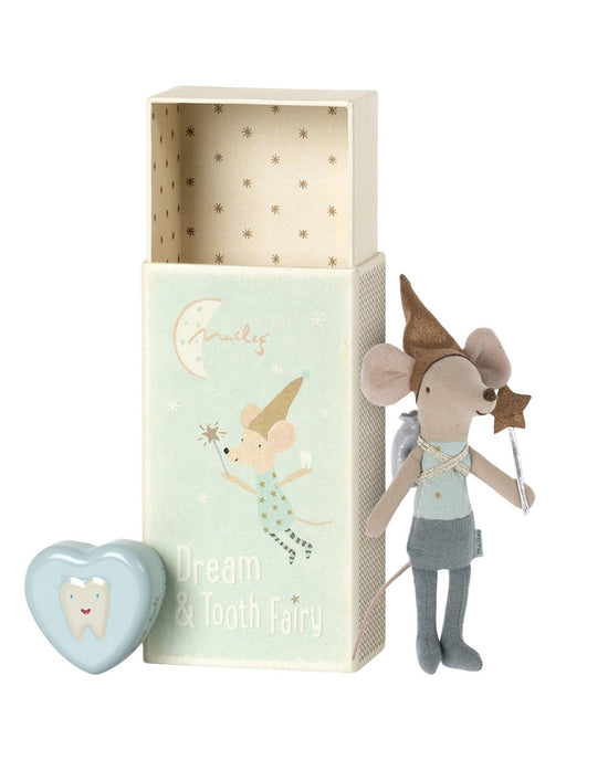 Little maileg play tooth fairy mouse in matchbox blue