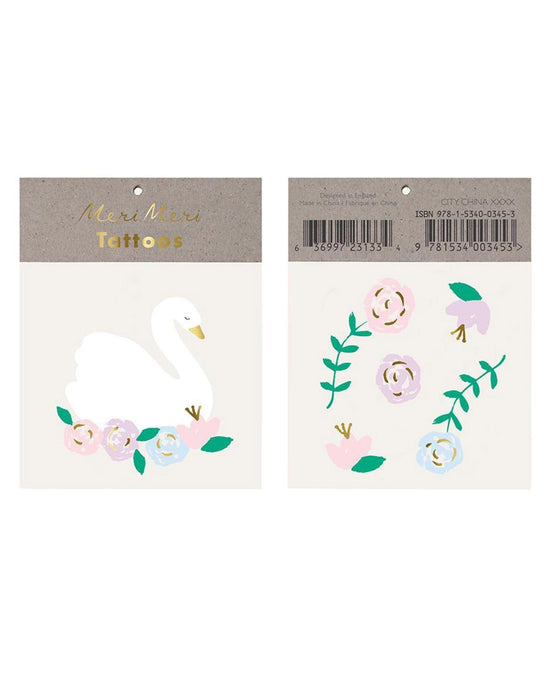 Little meri meri paper+party floral swan tattoo