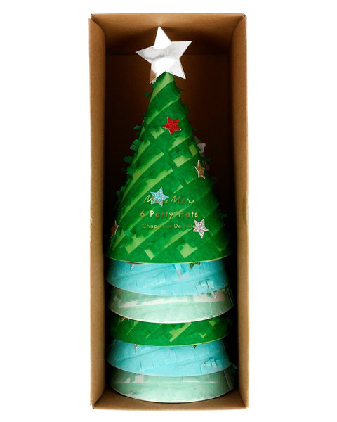 Meri Meri - Fringed Christmas Tree Party Hats - Püsküllü Çam Ağacı Parti Şapkaları