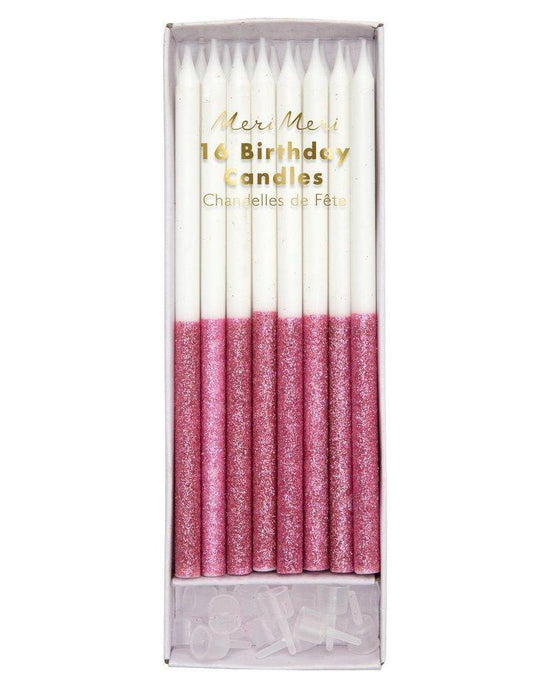glitter dipped candles in dusky pink