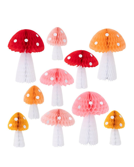 Little meri meri paper + party honeycomb mushroom decorations