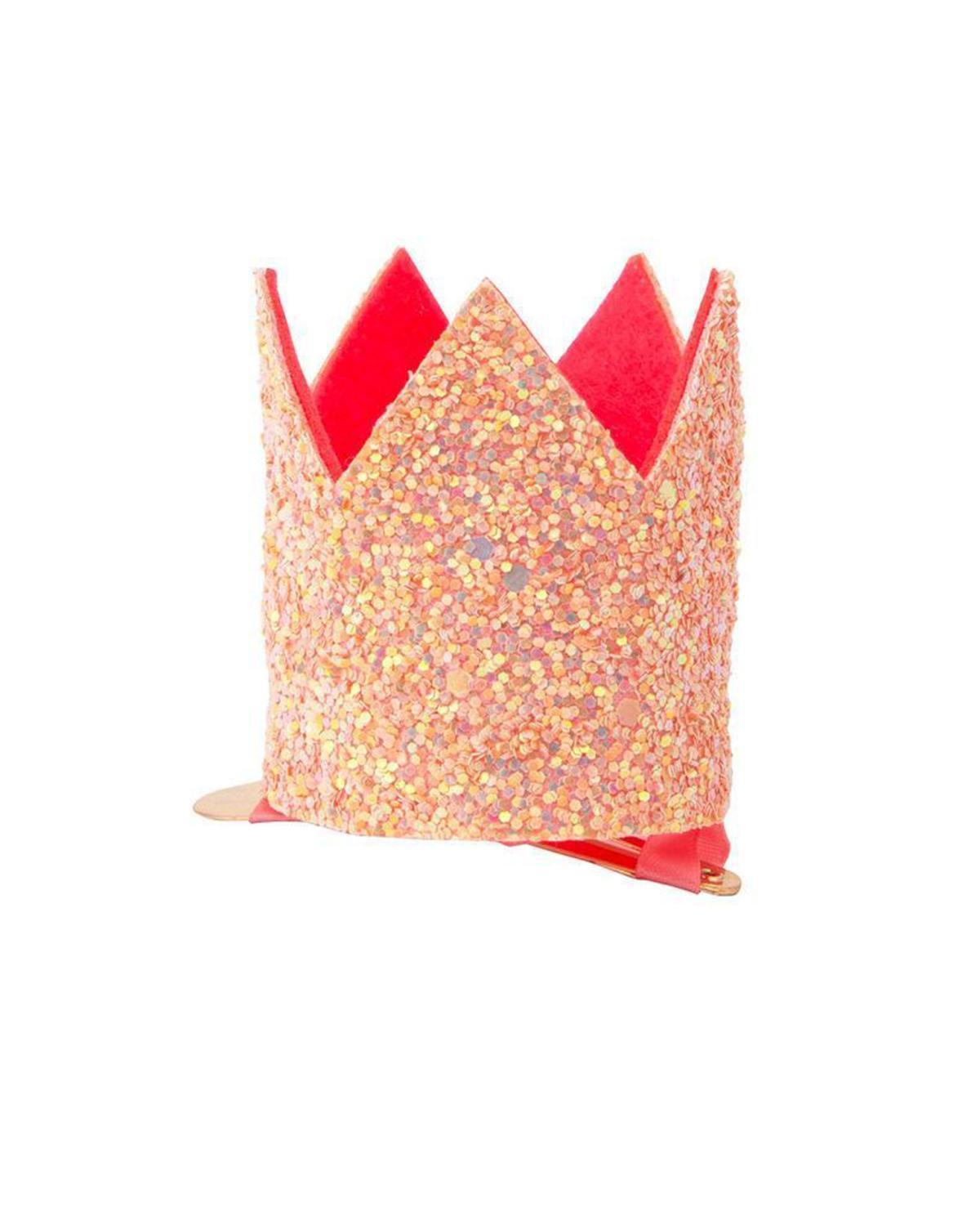 mini pink glitter crown clip