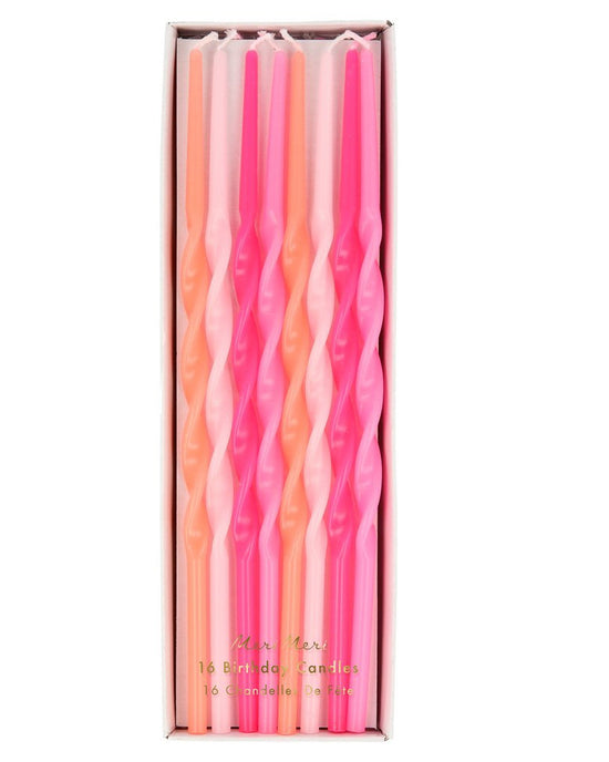 Little meri meri paper + party pink twisted long candles