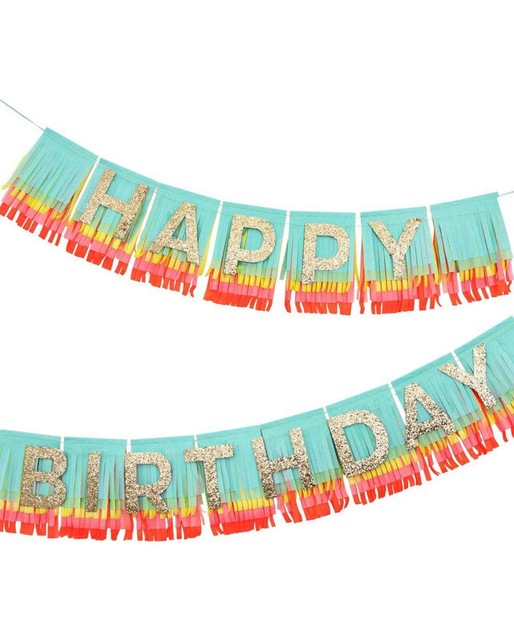 Little meri meri paper + party rainbow happy birthday fringe garland