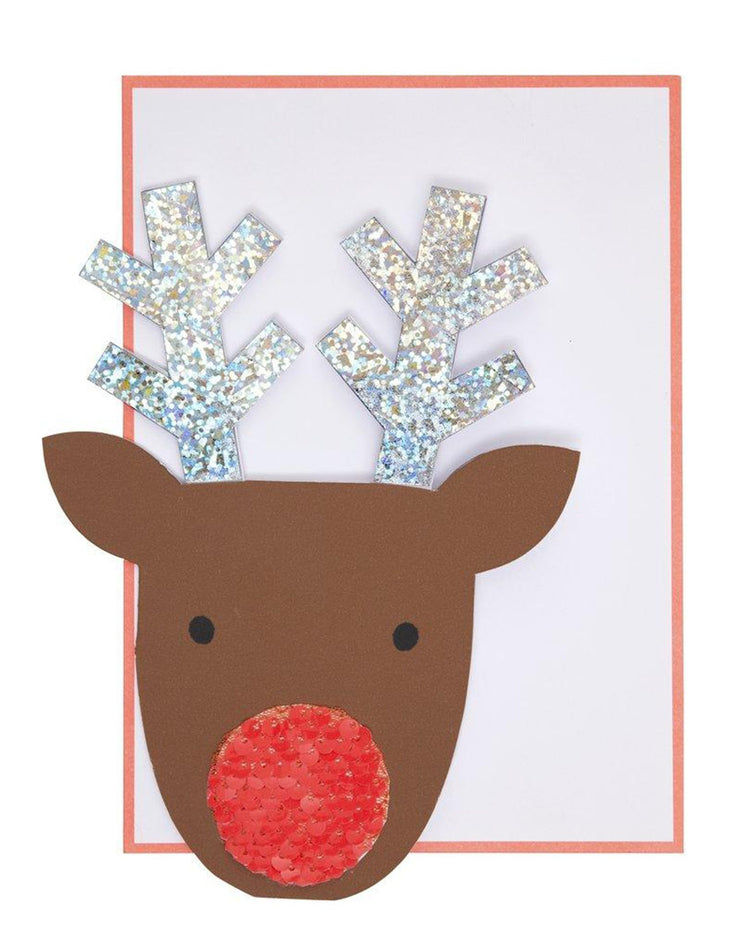 Little meri meri paper+party sequin nose reindeer card