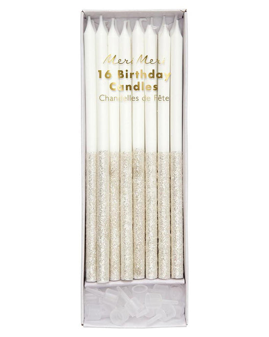 Little meri meri paper+party silver glitter dipped candles