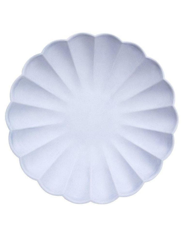 White simply eco large plates in lilac by Meri Meri on a plain background.
