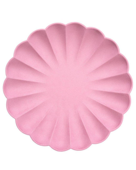 Pink eco-friendly bamboo simply eco large plates in coral with a radial pattern by Meri Meri.