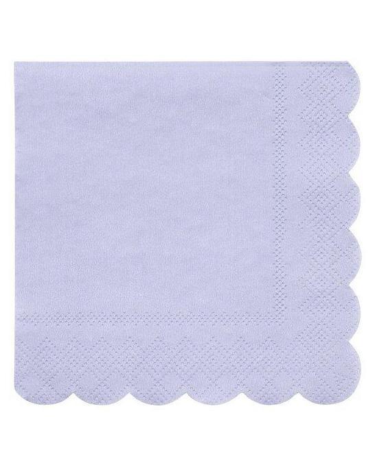 A light purple simply eco small napkin with scalloped edges from meri meri.