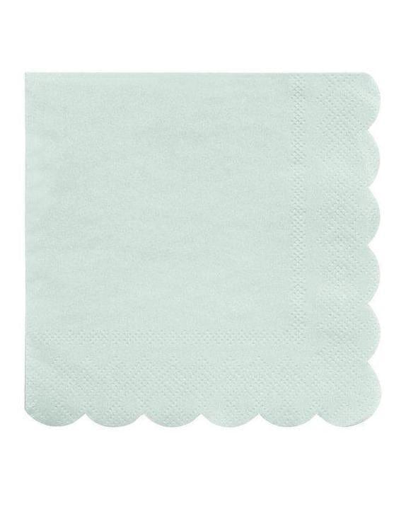 A Meri Meri light green Simply Eco small napkin with a scallop edge on a white background.