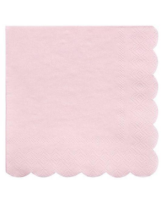 A single Simply Eco small napkin in pink by Meri Meri with scalloped edges.