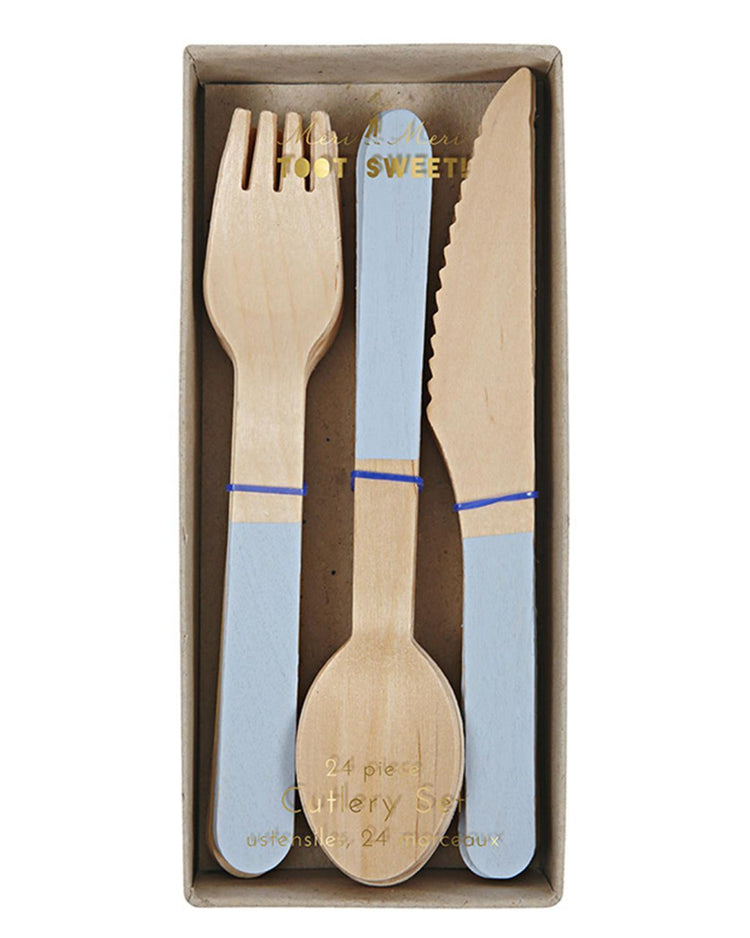 Little meri meri paper+party wooden cutlery in blue