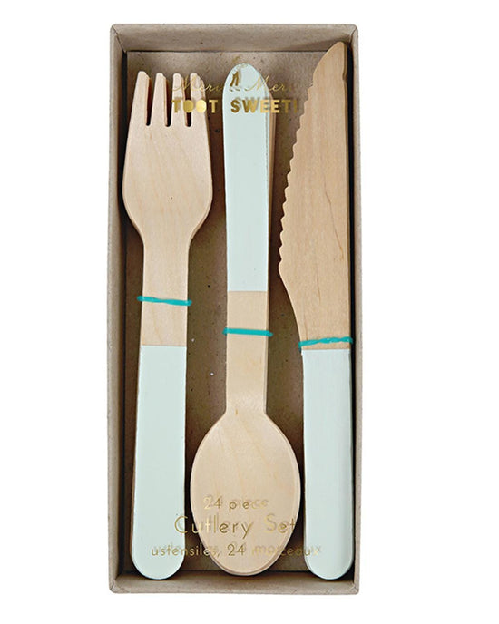 Little meri meri paper+party Wooden Cutlery in Mint