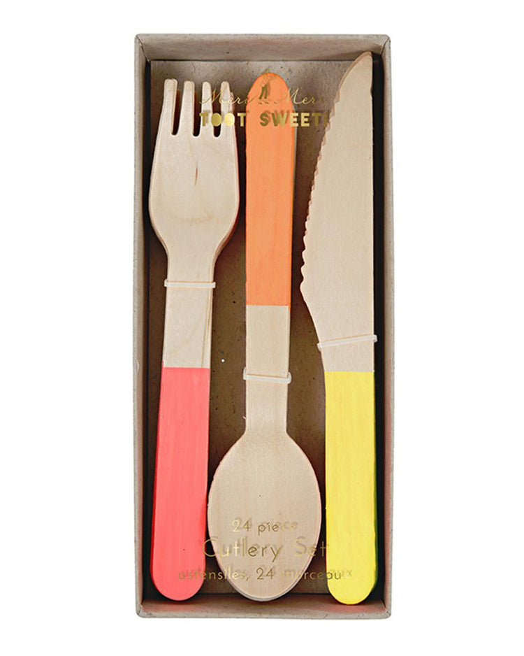 Little meri meri paper+party Wooden Cutlery in Neon