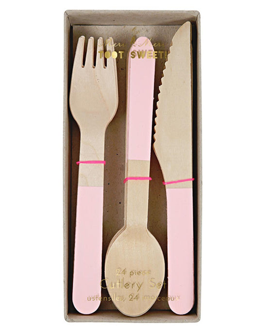 Little meri meri paper+party Wooden Cutlery in Pink