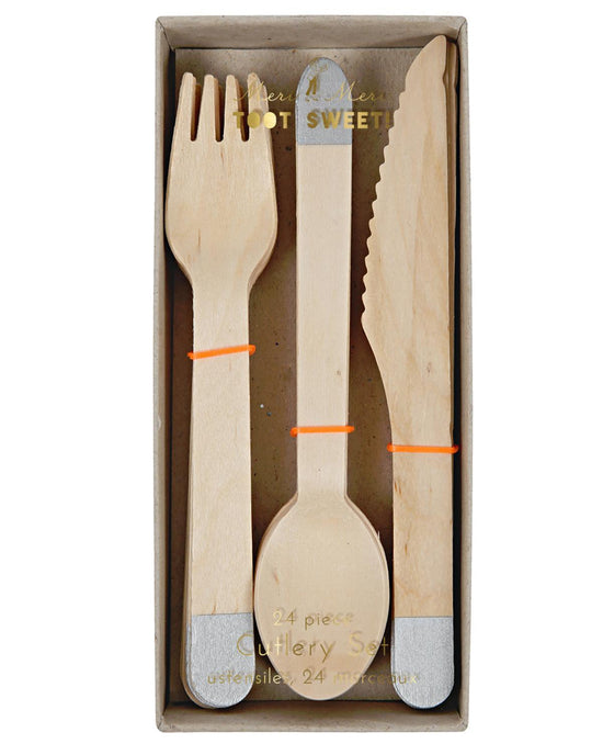 Little meri meri paper+party Wooden Cutlery in Silver