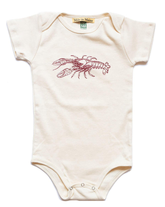 Little milo in maine baby boy 3-6 lobster onesie in natural + red