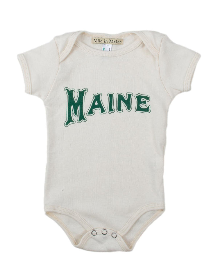 Little milo in maine baby boy 3-6 maine onesie in natural + green