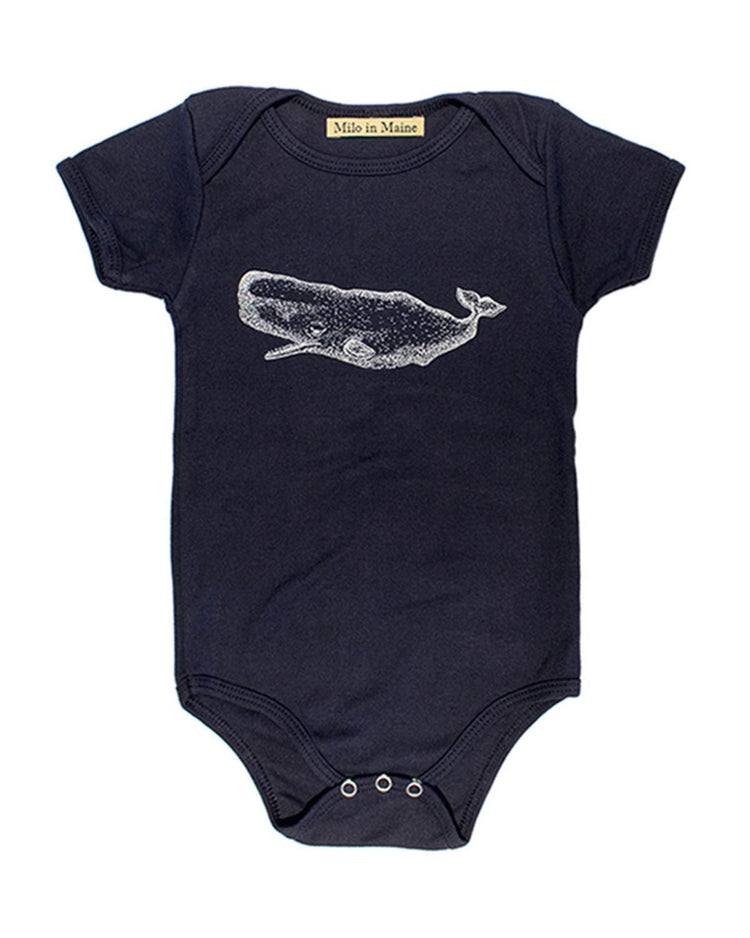 Little milo in maine baby boy S/S Whale Onesie in Navy + White