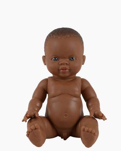 Little minikane play black boy doll with light eyes