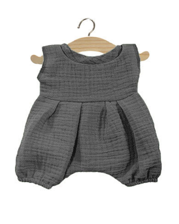 Little minikane play noa double cotton gauze romper in gris anthracite