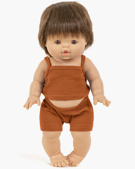 Little minikane play ribbed tank + shorts in cognac